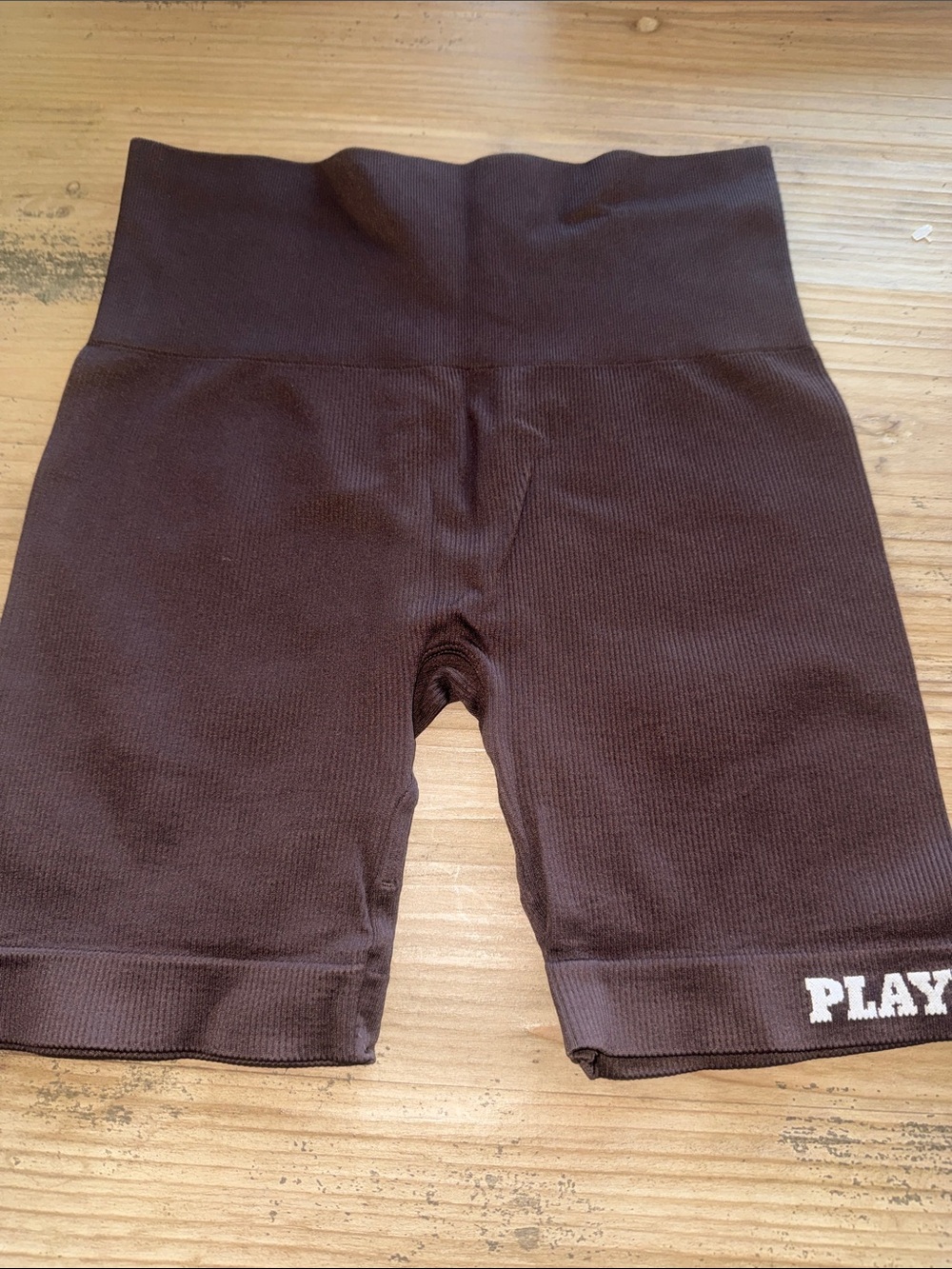 PLAYBOY Chocolate Brown Ribbed High-Waist Bike Shorts